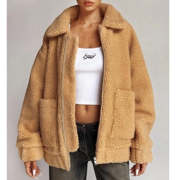 I.AM.GIA Jackets & Blazers - I.AM.GIA Pixie Teddy Sherpa Oversized Slouchy Coat Jacket Size Small Tan Brown